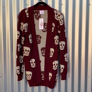 Burgundy and Cream Chunky Skull Sweater